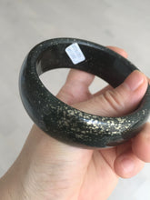 Load image into Gallery viewer, 61mm 100% Natural dark green/black meteorite Stellar Night sky broad style nephrite Jade bangle HF92-1032
