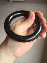 Load image into Gallery viewer, 54.9mm certified 100% Natural black(MO YU 墨玉) meteorite Stellar Night sky chubby round cut nephrite bangle HF119-8244
