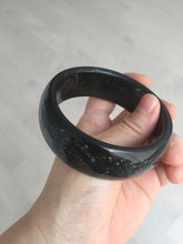 Load image into Gallery viewer, 61mm 100% Natural dark green/black meteorite Stellar Night sky broad style nephrite Jade bangle HF92-1032
