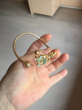 Load image into Gallery viewer, Size 50-64mm Alloy deer with 100% natural type A jadeite jade cabochon beads open Cuff bracelet PA64
