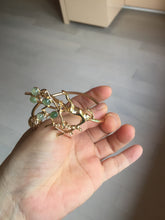 Load image into Gallery viewer, Size 50-64mm Alloy deer with 100% natural type A jadeite jade cabochon beads open Cuff bracelet PA64
