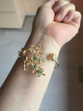 Load image into Gallery viewer, Size 50-64mm Alloy deer with 100% natural type A jadeite jade cabochon beads open Cuff bracelet PA64
