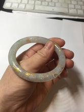 Load image into Gallery viewer, 53.3mm certified 100% natural Type A sunny green white carved and golden-painted jadeite jade bangle PF75
