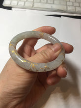 Load image into Gallery viewer, 53.3mm certified 100% natural Type A sunny green white carved and golden-painted jadeite jade bangle PF75
