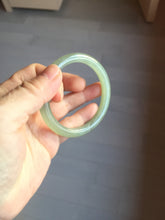Load image into Gallery viewer, 52.5mm Certified 100% Natural icy waery light green/yellow/gray round cut nephrite jade bangle HN35-3599
