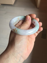 Load image into Gallery viewer, 54mm 100% Natural type A dark green purple white carved plum bossom and golden-painted Jadeite Jade bangle BP166-0266
