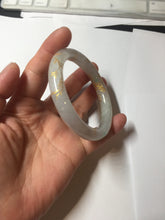 Load image into Gallery viewer, 53.3mm certified 100% natural Type A sunny green white carved and golden-painted jadeite jade bangle PF75
