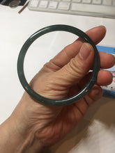 Load image into Gallery viewer, 62.5mm Certified Type A 100% Natural deep sea dark green/blue/black slim round cut Guatemala Jadeite bangle PC162-7020
