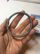 Load image into Gallery viewer, 56.5mm Certified Type A 100% Natural icy watery green/blue/black/gray slim round cut Guatemala Jadeite bangle PC63-7050
