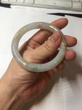 Load image into Gallery viewer, 53.3mm certified 100% natural Type A sunny green white carved and golden-painted jadeite jade bangle PF75
