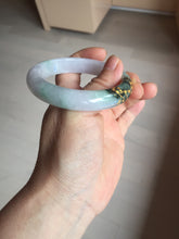 Load image into Gallery viewer, 54mm 100% Natural type A dark green purple white carved plum bossom and golden-painted Jadeite Jade bangle BP166-0266
