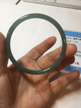 Load image into Gallery viewer, 56.5mm Certified Type A 100% Natural icy watery green/blue/black/gray slim round cut Guatemala Jadeite bangle PC63-7050
