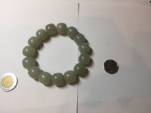 Load image into Gallery viewer, 14x13mm 100% Natural light green/gray vintage style nephrite Jade bead bracelet HT122
