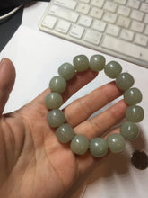 Load image into Gallery viewer, 14x13mm 100% Natural light green/gray vintage style nephrite Jade bead bracelet HT122
