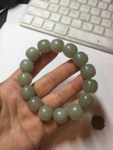 Load image into Gallery viewer, 14x13mm 100% Natural light green/gray vintage style nephrite Jade bead bracelet HT122
