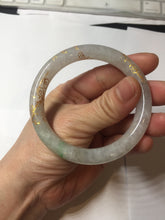 Load image into Gallery viewer, 53.3mm certified 100% natural Type A sunny green white carved and golden-painted jadeite jade bangle PF75
