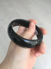 Load image into Gallery viewer, 59mm 100% Natural dark green/black meteorite Stellar Night sky nephrite Jade bangle HF94-1030

