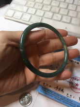 Load image into Gallery viewer, 58.3mm Certified Type A 100% Natural dark green/blue/gray Guatemala slim round cut Jadeite bangle PF12-5875

