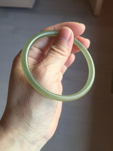 Load image into Gallery viewer, 59mm Certified 100% Natural light green/yellow/gray slim round cut nephrite jade bangle HN34-9226
