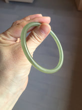 Load image into Gallery viewer, 59mm Certified 100% Natural light green/yellow/gray slim round cut nephrite jade bangle HN34-9226
