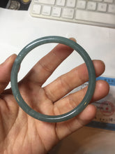 Load image into Gallery viewer, 57.5mm Certified Type A 100% Natural icy watery deep sea dark green/blue/gray/black Guatemala slim round cut Jadeite bangle PC65-7040
