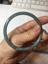 Load image into Gallery viewer, 57.5mm Certified Type A 100% Natural icy watery deep sea dark green/blue/gray/black Guatemala slim round cut Jadeite bangle PC65-7040
