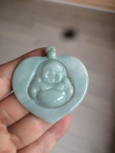 Load image into Gallery viewer, Type A 100% Natural light green/white Jadeite Jade Buddha in my heart Pendant AX34
