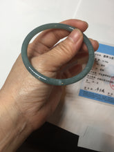 Load image into Gallery viewer, 57.5mm Certified Type A 100% Natural icy watery deep sea dark green/blue/gray/black Guatemala slim round cut Jadeite bangle PC65-7040
