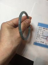 Load image into Gallery viewer, 57.5mm Certified Type A 100% Natural icy watery deep sea dark green/blue/gray/black Guatemala slim round cut Jadeite bangle PC65-7040
