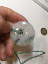 Load image into Gallery viewer, 37.9mm Type A 100% Natural icy watery white purple with green floating flowers Jadeite Jade Safety Guardian Button donuts couple pendant PA65
