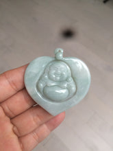 Load image into Gallery viewer, Type A 100% Natural light green/white Jadeite Jade Buddha in my heart Pendant AX34
