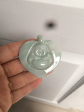 Load image into Gallery viewer, Type A 100% Natural light green/white Jadeite Jade Buddha in my heart Pendant AX34
