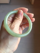Load image into Gallery viewer, 56.2mm Certified 100% Natural icy watery light green/yellow round cut nephrite jade bangle HN32-3597
