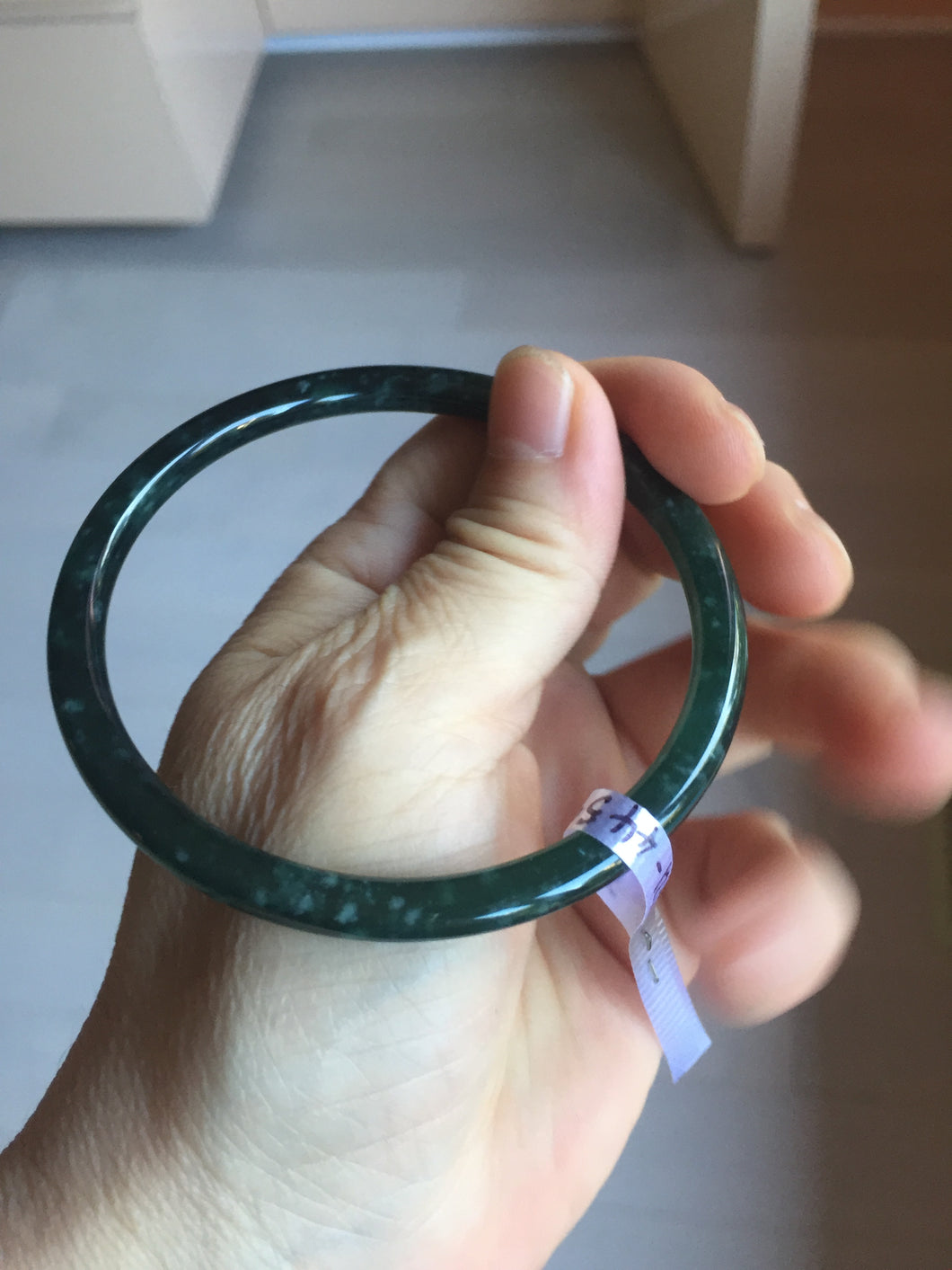 55.6mm Certified Type A 100% Natural dark green/blue/gray Guatemala slim round cut Jadeite bangle PD20-4453