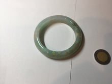 Load image into Gallery viewer, 51.5mm 100% Natural type A sunny green white carved flowers(繁花似锦) golden-painted Jadeite Jade bangle PF15
