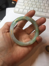 Load image into Gallery viewer, 51.5mm 100% Natural type A sunny green white carved flowers(繁花似锦) golden-painted Jadeite Jade bangle PF15

