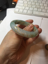Load image into Gallery viewer, 51.5mm 100% Natural type A sunny green white carved flowers(繁花似锦) golden-painted Jadeite Jade bangle PF15
