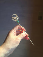 Load image into Gallery viewer, 100% natural Type A sunny green Jadeite Gold tone Alloy Hair Stick with Jade Cabochon | Auspicious Magpie &amp; Plum Blossom Design PE19
