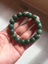 Load image into Gallery viewer, 100% Natural 10.3/12mm dark green/black vintage style nephrite Jade (碧玉) bead bracelet HE90
