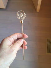 Load image into Gallery viewer, 100% natural Type A sunny green Jadeite Gold tone Alloy Hair Stick with Jade Cabochon | Auspicious Magpie &amp; Plum Blossom Design PE19
