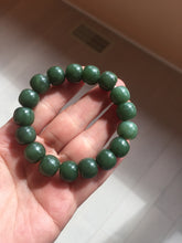 Load image into Gallery viewer, 100% Natural 10.3/12mm dark green/black vintage style nephrite Jade (碧玉) bead bracelet HE90
