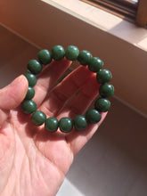 Load image into Gallery viewer, 100% Natural 10.3/12mm dark green/black vintage style nephrite Jade (碧玉) bead bracelet HE90
