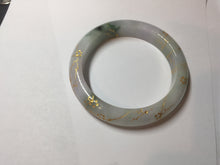 Load image into Gallery viewer, 卖了 56mm 100% Natural type A green white purple carved Plum Blossom golden-painted Jadeite Jade bangle PF16-2327
