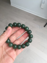 Load image into Gallery viewer, 100% Natural 10.3/12mm dark green/black vintage style nephrite Jade (碧玉) bead bracelet HE90
