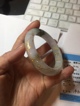 Load image into Gallery viewer, 卖了 56mm 100% Natural type A green white purple carved Plum Blossom golden-painted Jadeite Jade bangle PF16-2327
