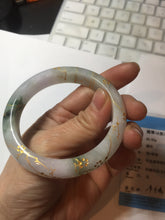 Load image into Gallery viewer, 卖了 56mm 100% Natural type A green white purple carved Plum Blossom golden-painted Jadeite Jade bangle PF16-2327
