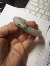Load image into Gallery viewer, 卖了 56mm 100% Natural type A green white purple carved Plum Blossom golden-painted Jadeite Jade bangle PF16-2327
