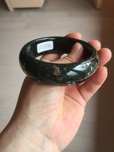 Load image into Gallery viewer, 57.5mm 100% Natural dark green/black meteorite Stellar Night sky broad style nephrite Jade bangle HF109-0066
