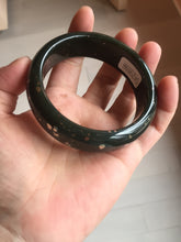 Load image into Gallery viewer, 57.5mm 100% Natural dark green/black meteorite Stellar Night sky broad style nephrite Jade bangle HF109-0066
