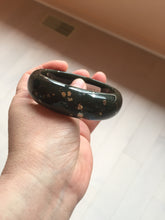 Load image into Gallery viewer, 57.5mm 100% Natural dark green/black meteorite Stellar Night sky broad style nephrite Jade bangle HF109-0066
